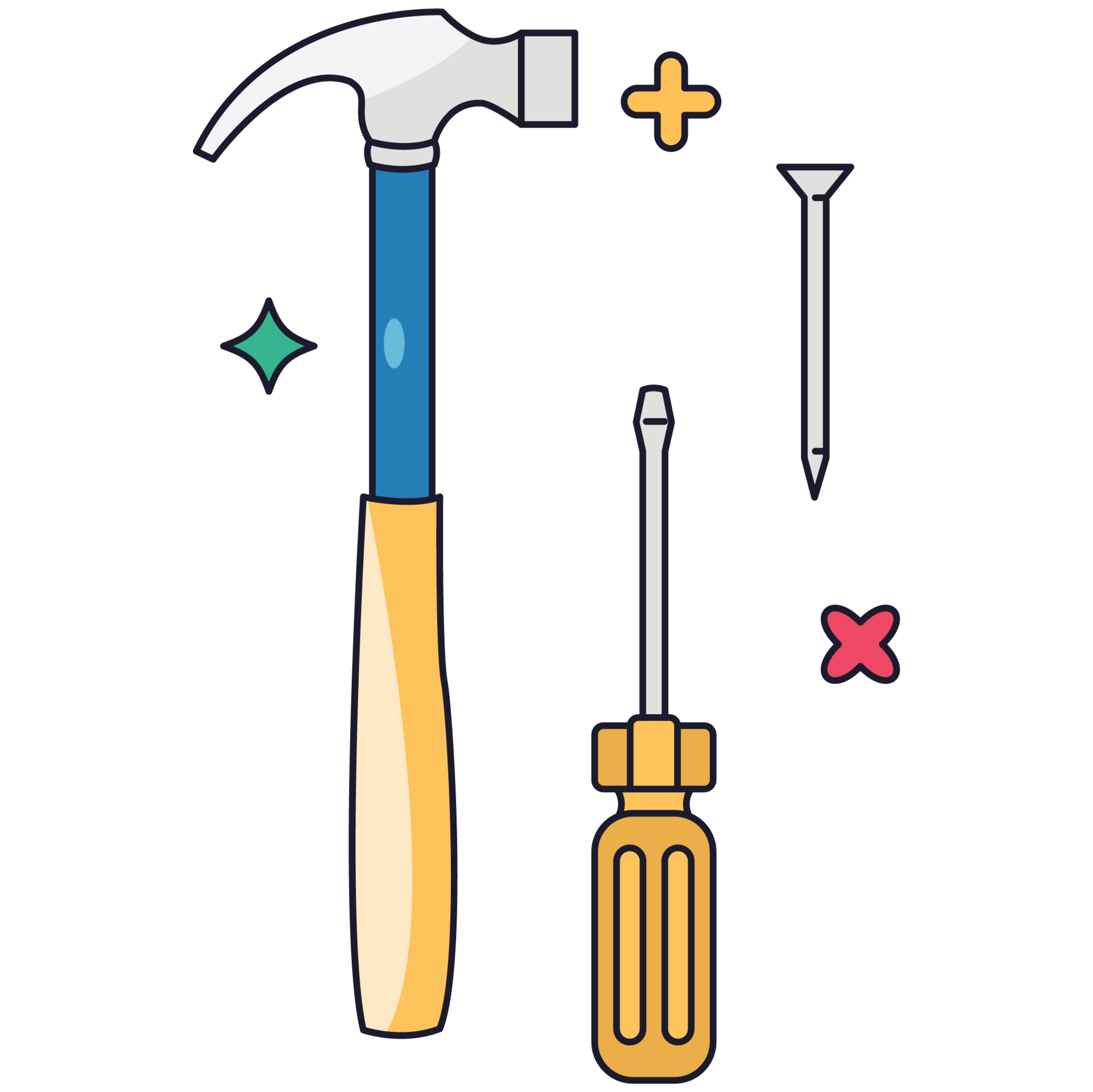 Hammer and Nails Toolkit 2D Color Illustrations 27077199 PNG