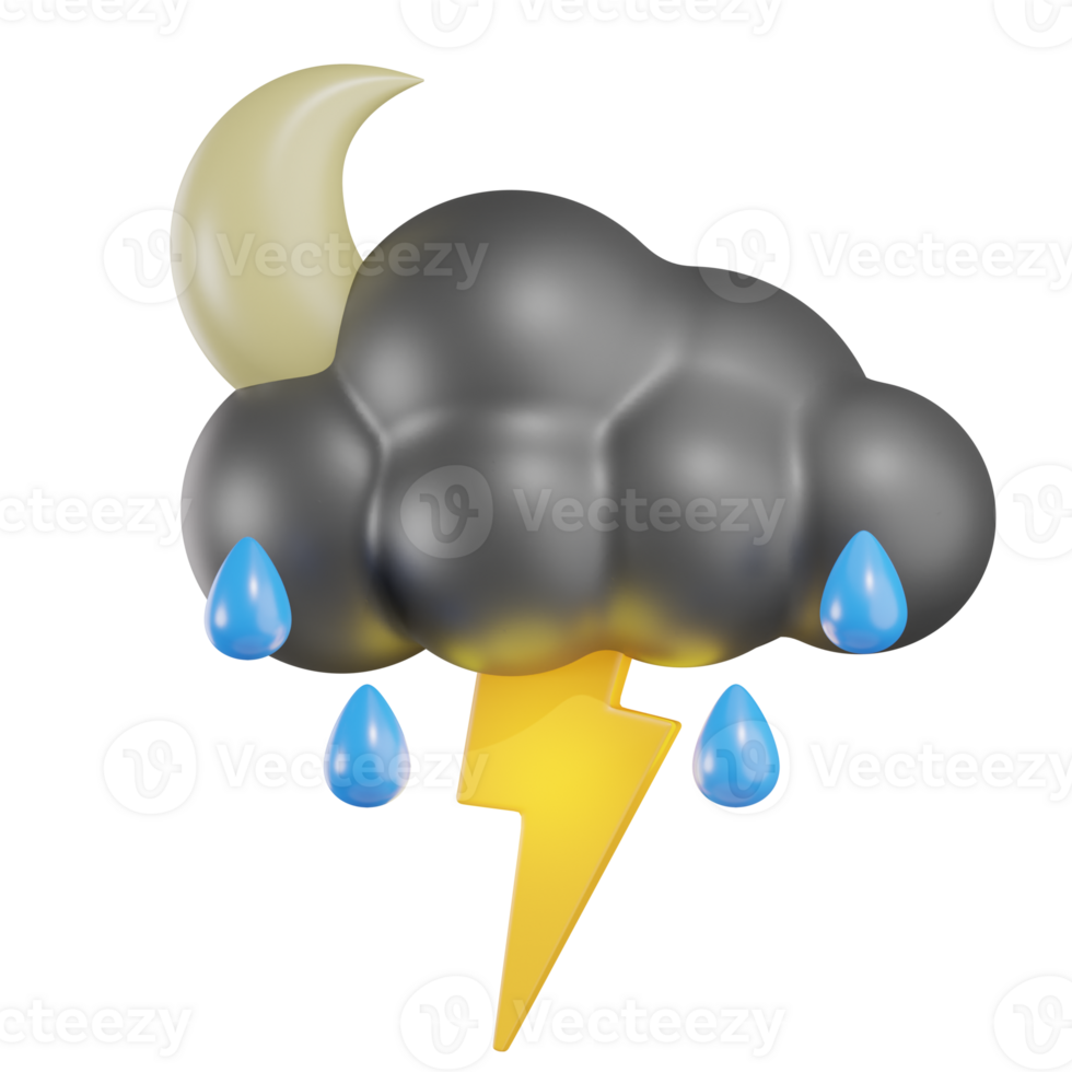 Moon Rain Flash Weather 3D Illustration png