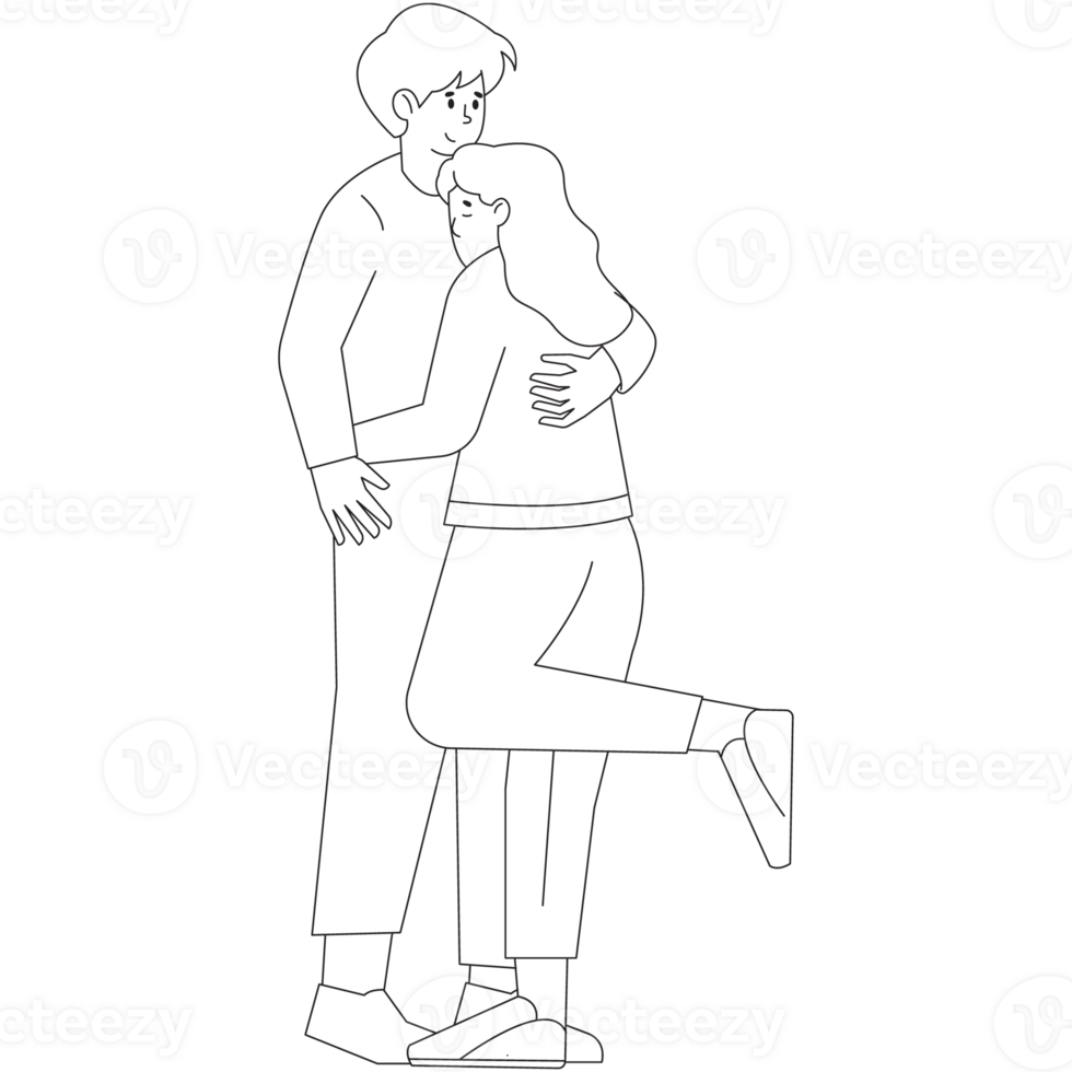 Hug Valentine Outline 2D Illustration png