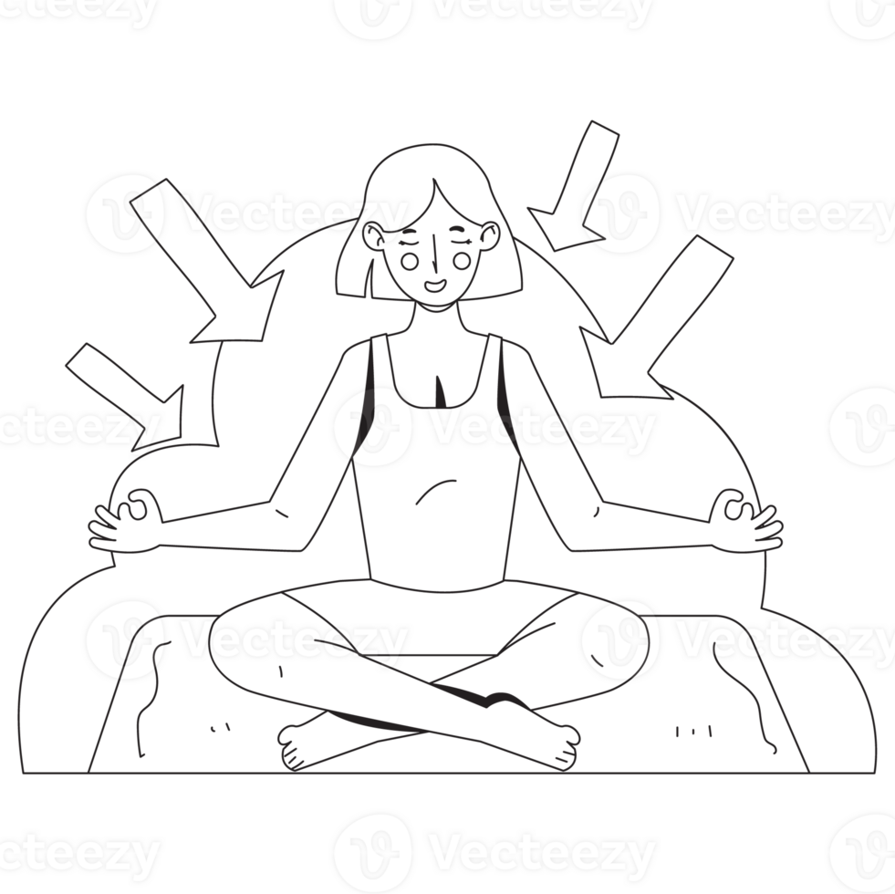Girl Doing Yoga for Peace Mental Health 2D Outline Illustrations png