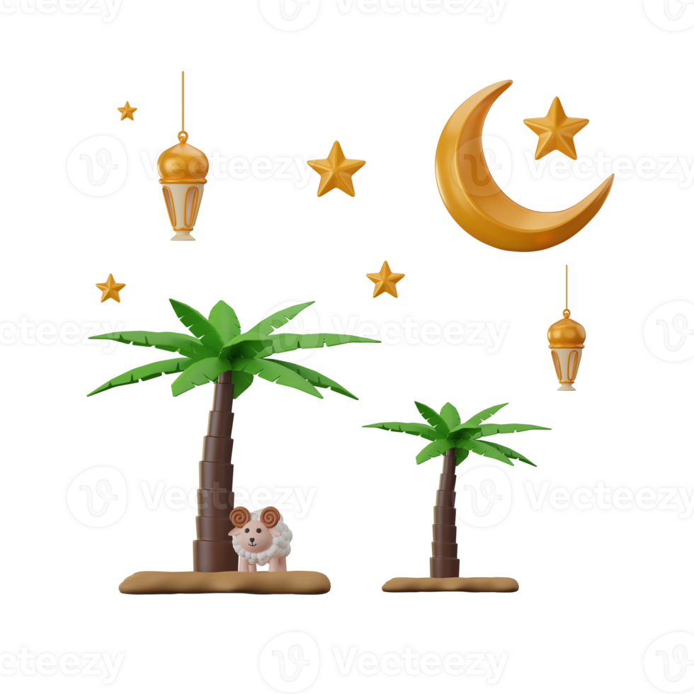 Cressent Moon Eid Adha 3D Illustrations png