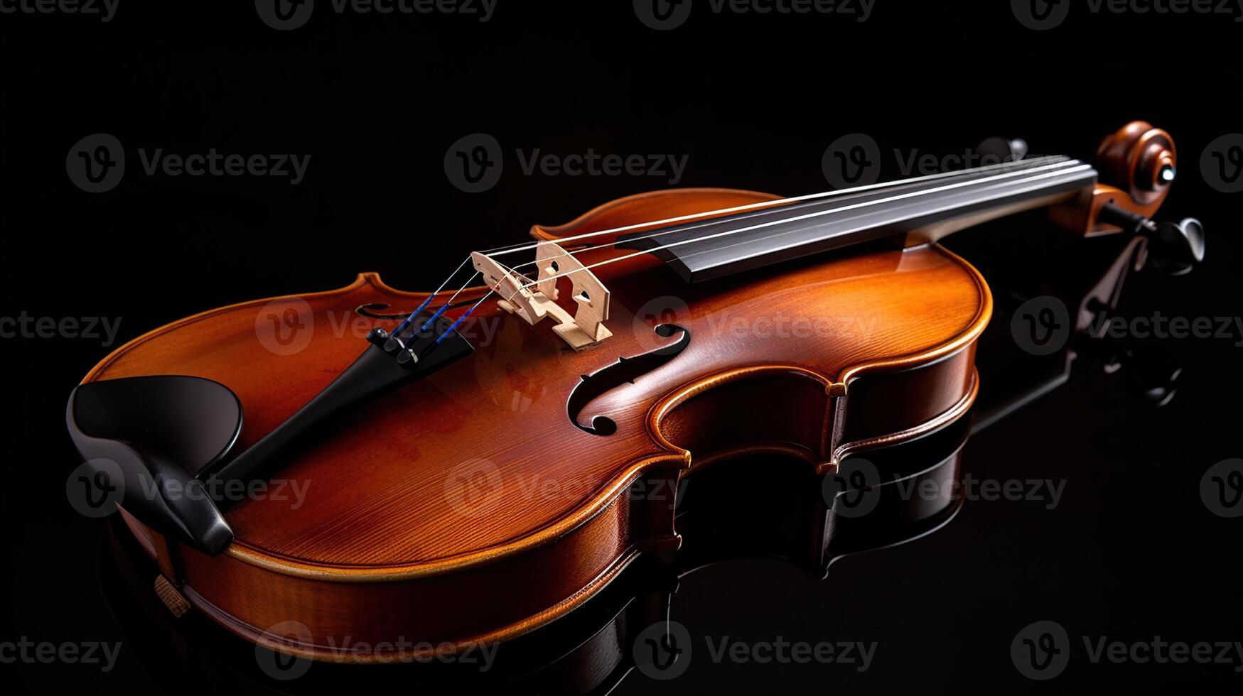 Violin with bow isolated on black background with clipping path, photo