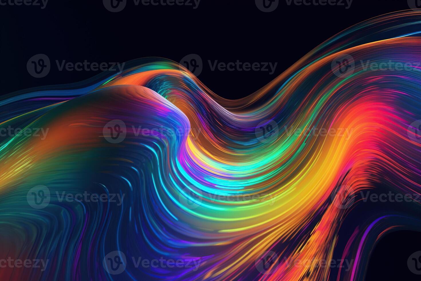 Fluid iridescent holographic neon curved wave in motion colorful background 3d render, photo