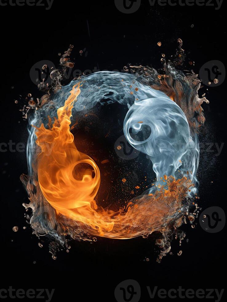 fuego y agua - yin yang concepto - tao símbolo, generativo ai foto