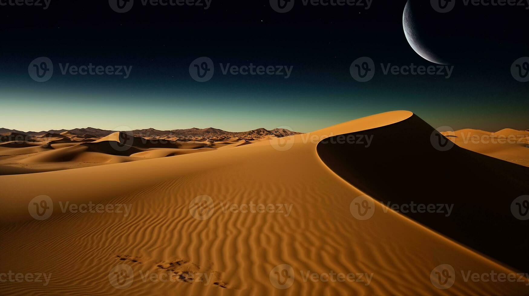 un cautivador noche en medio de el Desierto arena dunas. generativo ai foto