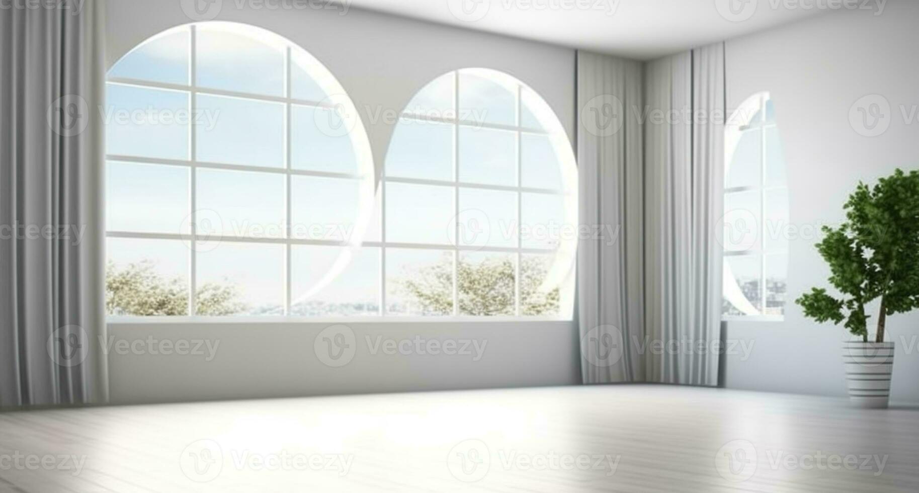 A Breathtaking White Interior Enhanced by a Spacious Window. Generative AI photo