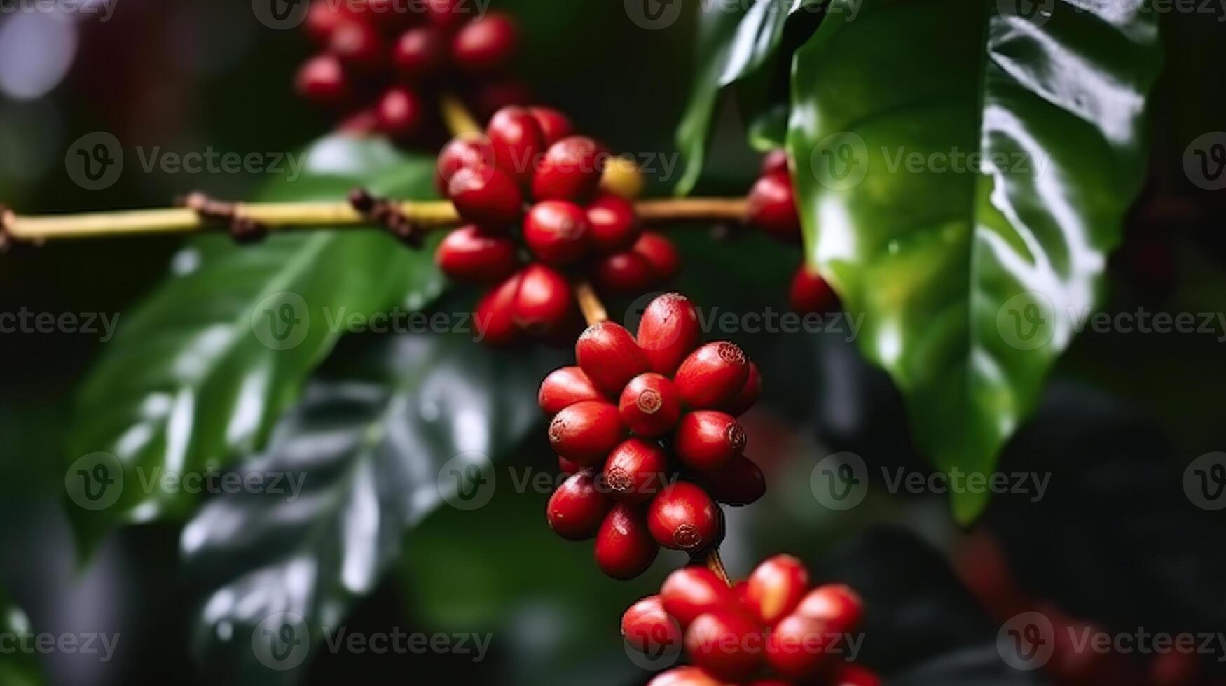 Fresh red coffee, red cherry coffee bean - tree coffee. Generative AI photo