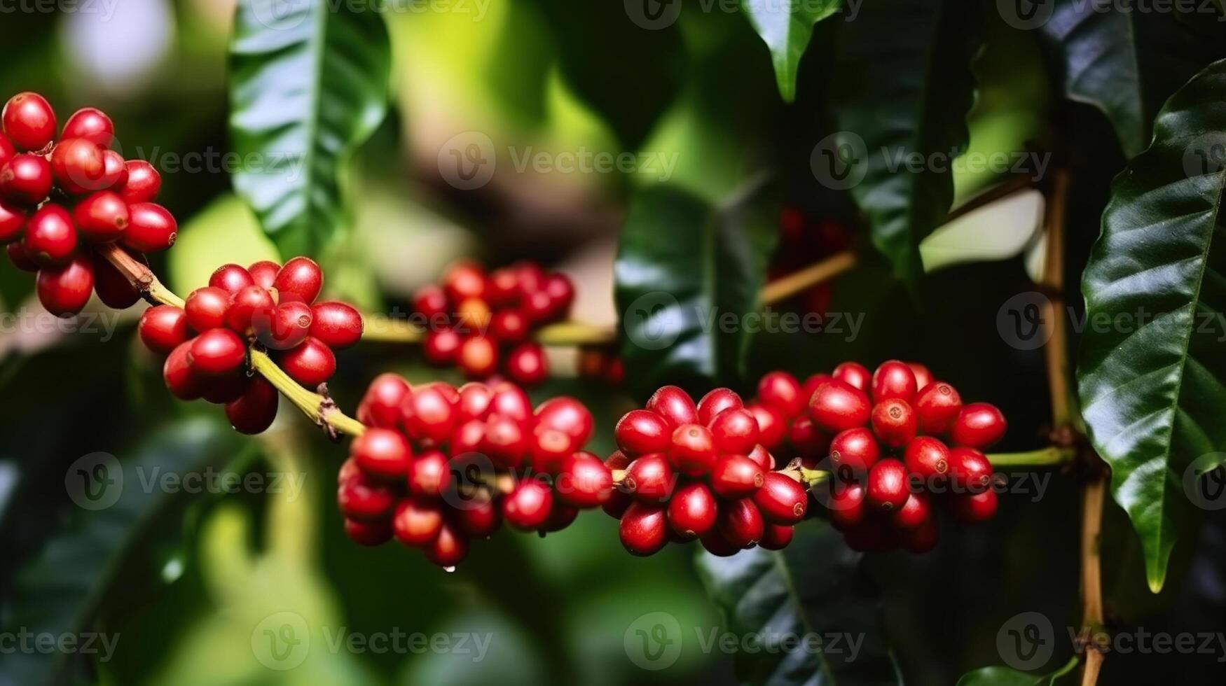 Fresh red coffee, red cherry coffee bean - tree coffee. photo