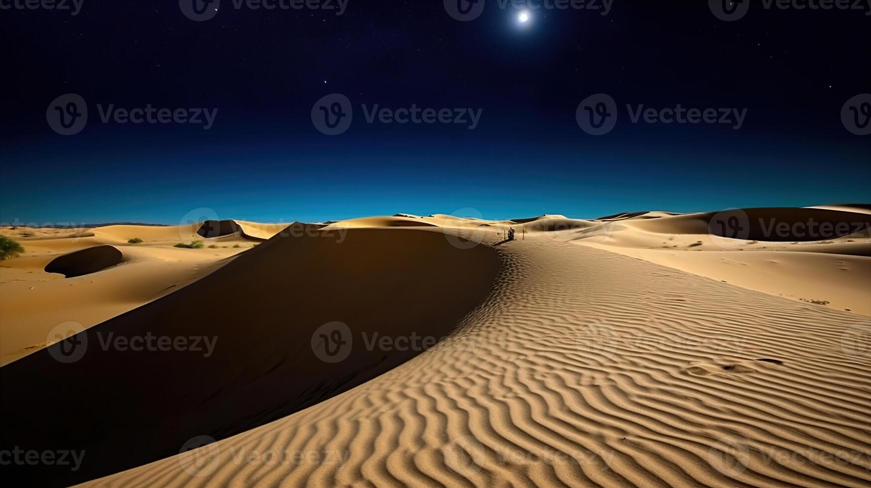 Discovering the Serene Beauty of the Desert Sand Dunes at Night. photo