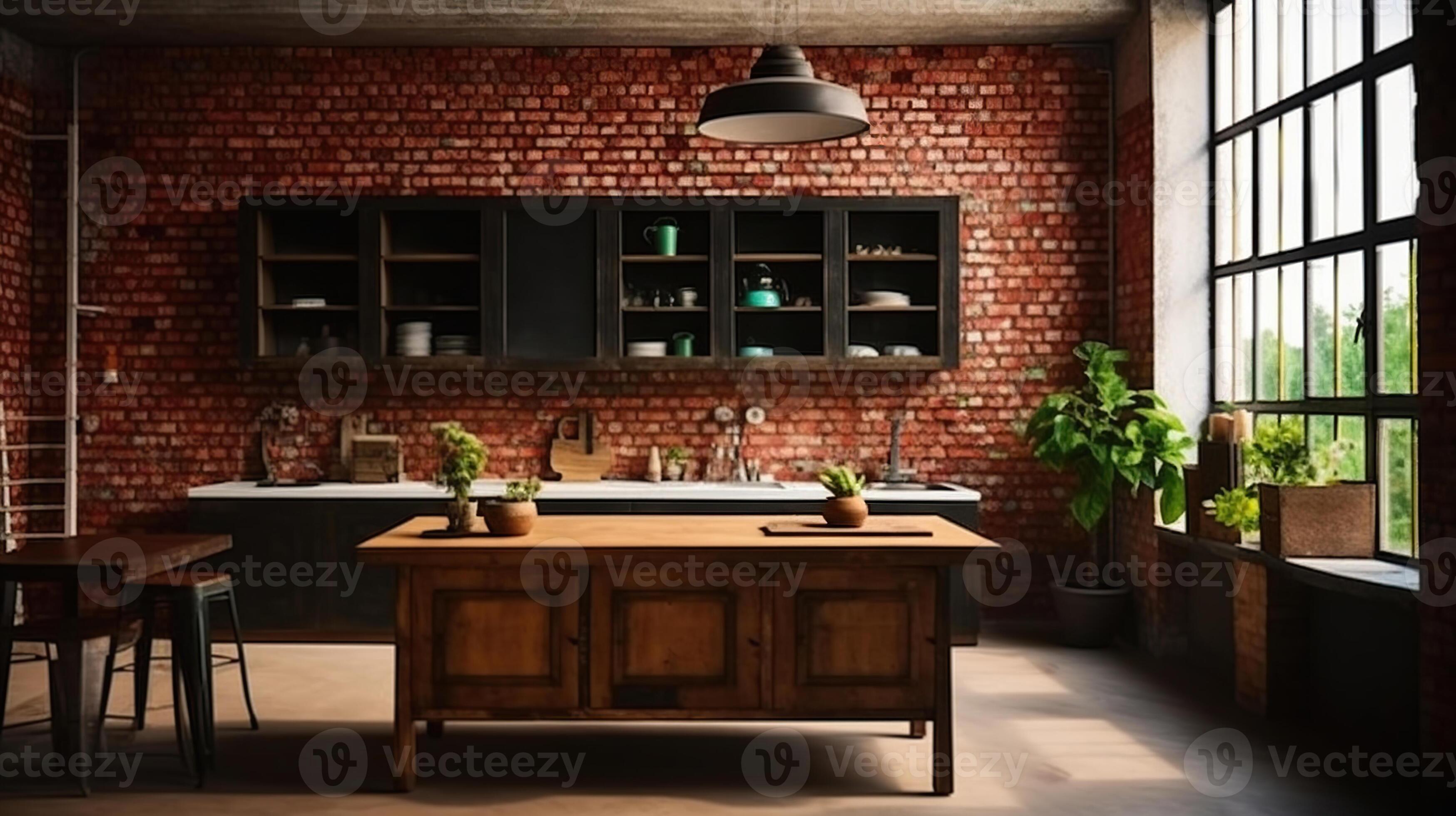 Unveiling the Beauty of a Modern Kitchen with a Red Brick Wall