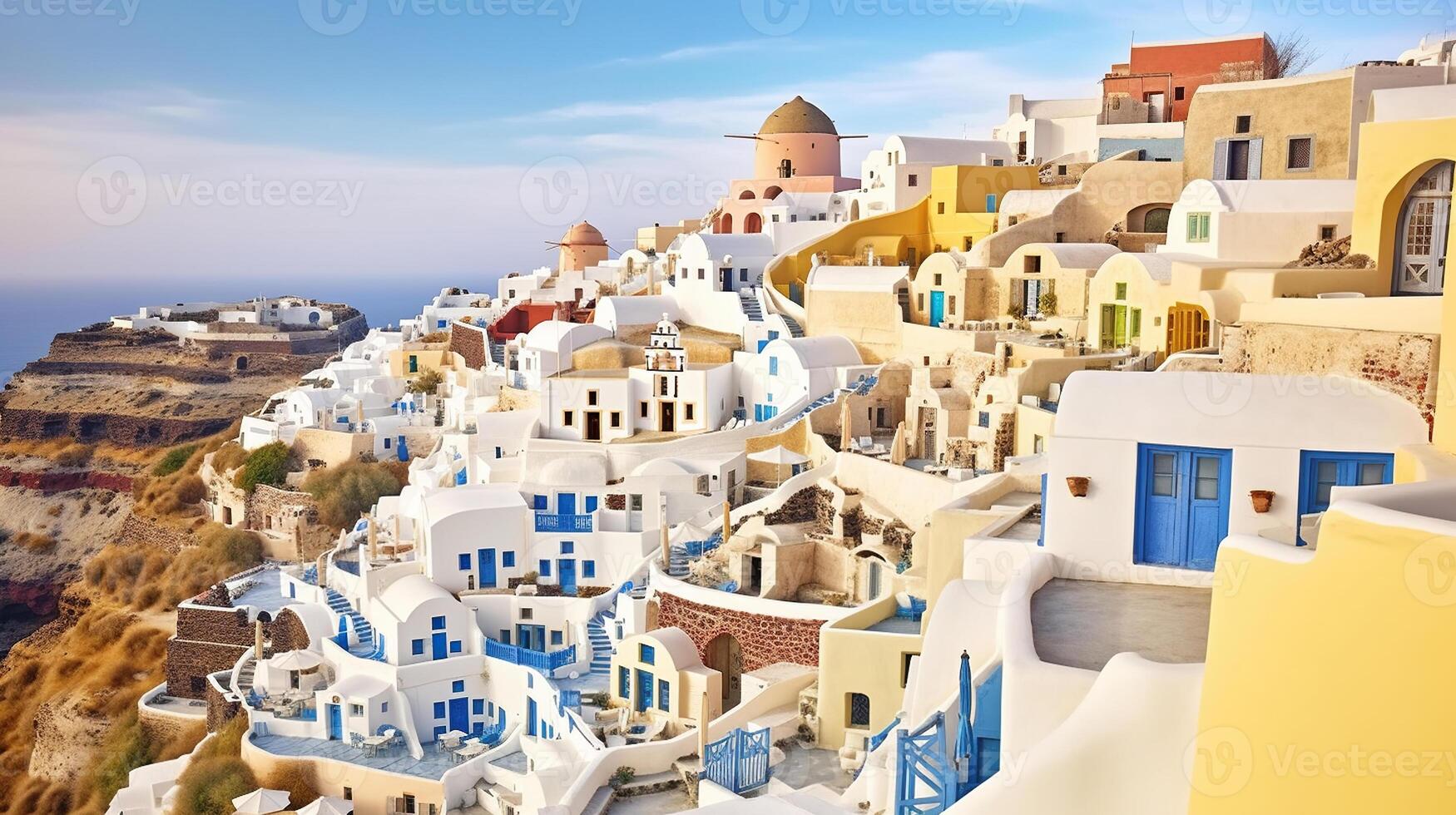 A Tranquil Haven, Exploring the Enchanting Village of Oia on the Picturesque Santorini Island. photo
