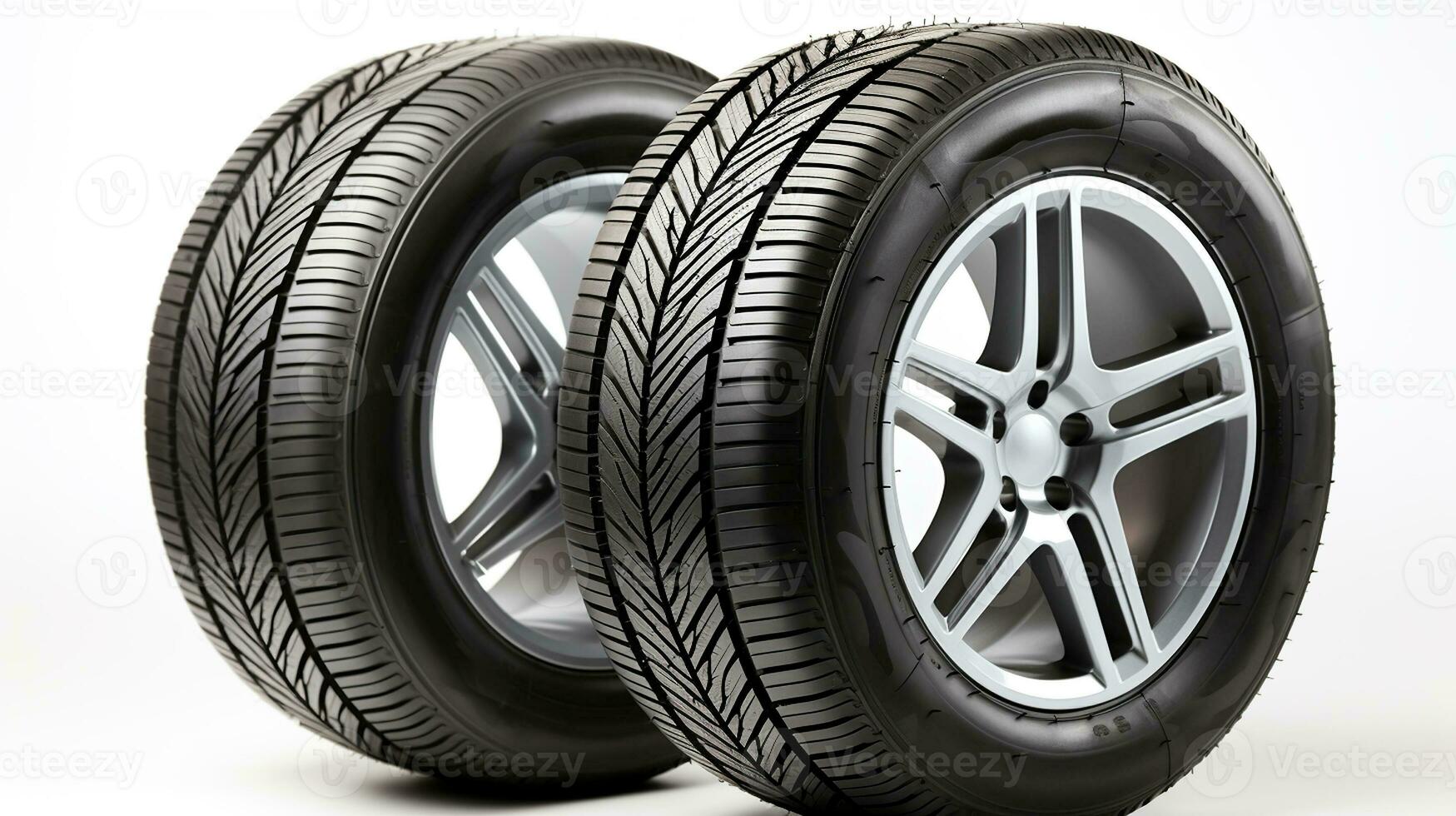 Automobile tires on a white background. Generative AI photo