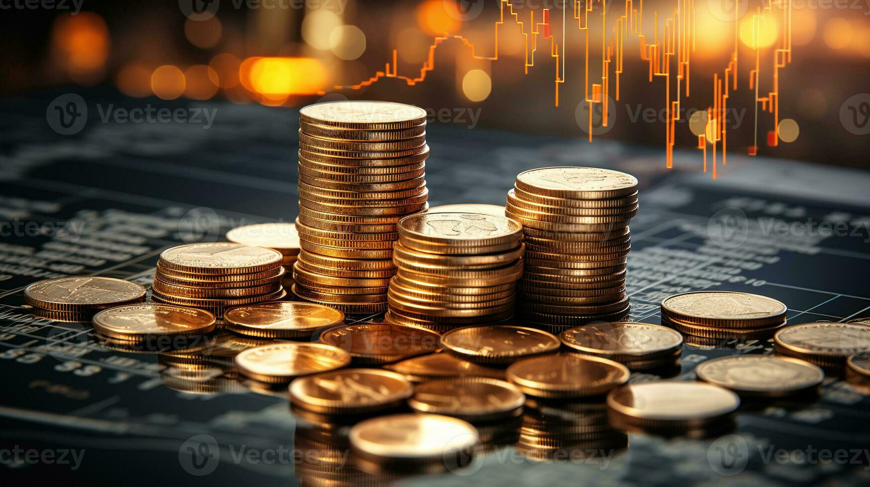 Economy finance and investment background, coin and graph. Generative AI photo