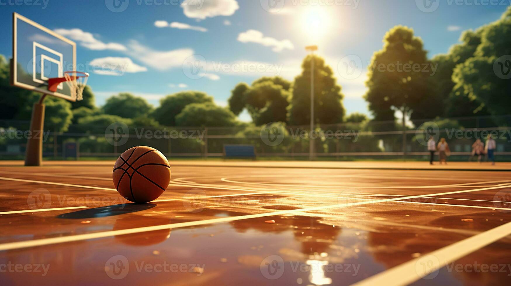 Sunny Skies and Slam Dunks on the Outdoor Basketball Court. Generative AI photo