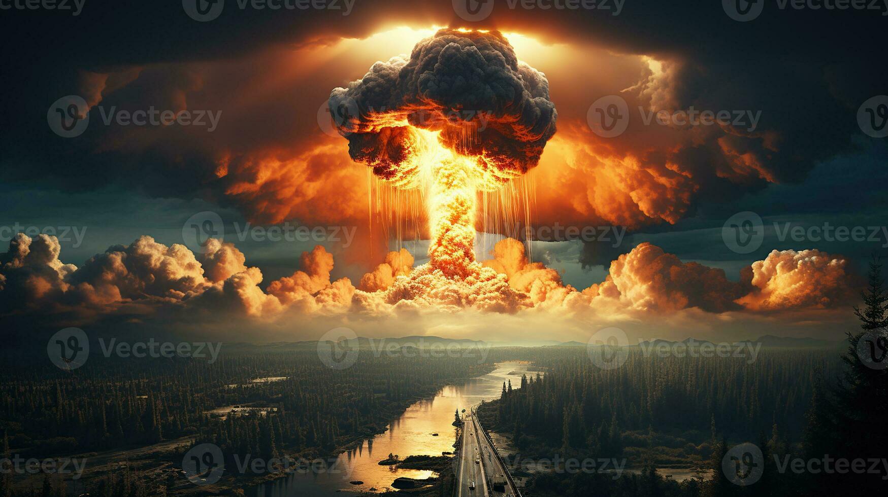 The Devastation and Horror of a Nuclear Explosion. Generative AI photo