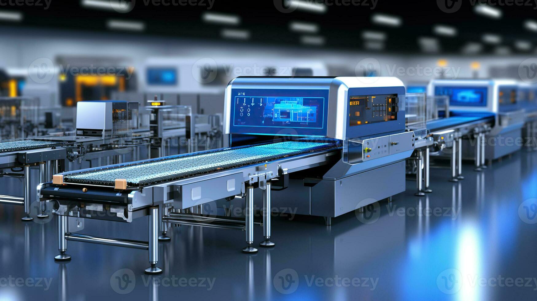 Highly Efficient and Safe. Advanced Microchip Factory Assembly Line. Generative AI photo