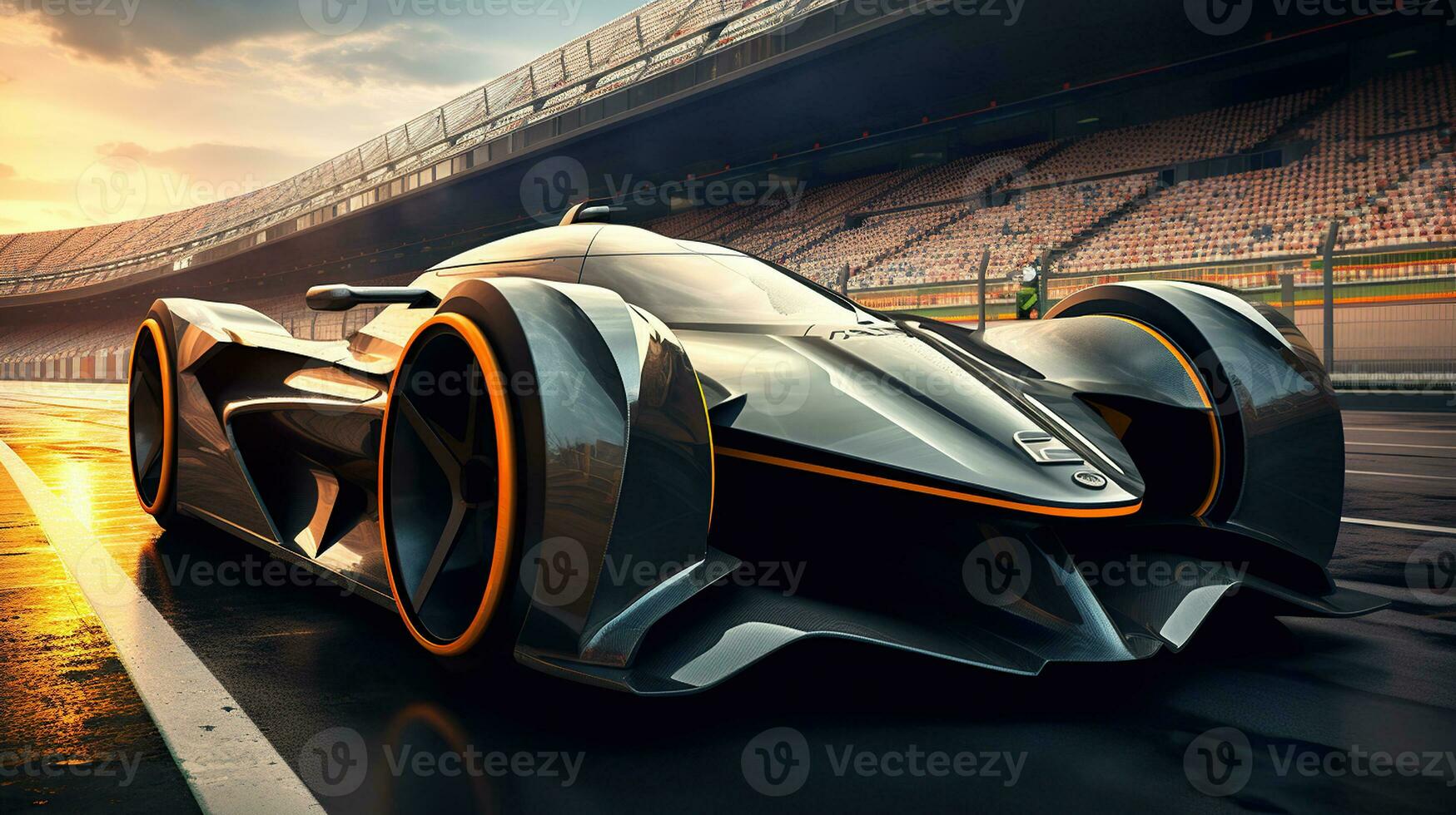 Futuristic Modern Race Car in Stadium Track. Generative AI photo