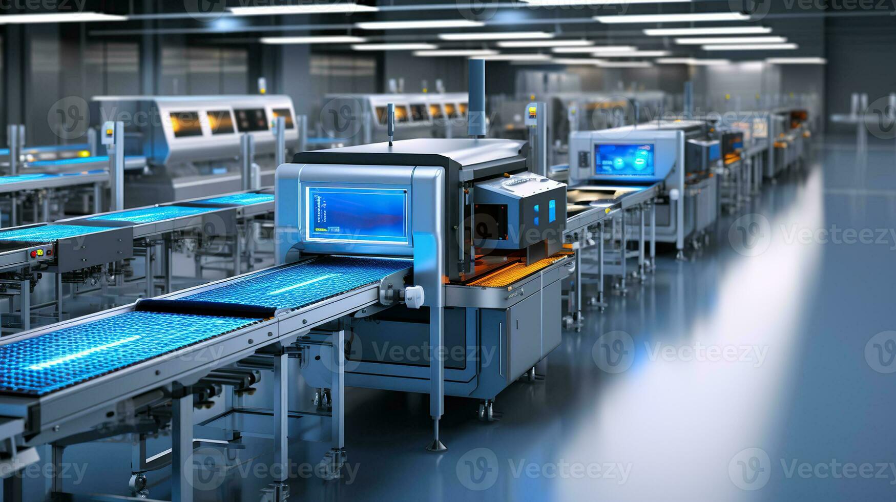 Cutting-Edge Manufacturing, Highly Efficient and Safe Microchip Factory Assembly Line. Generative AI photo