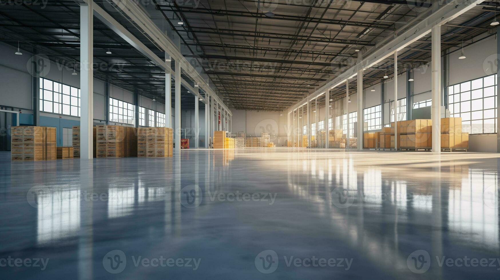 An Empty Logistic Warehouse Brimming with Potential. Generative AI photo