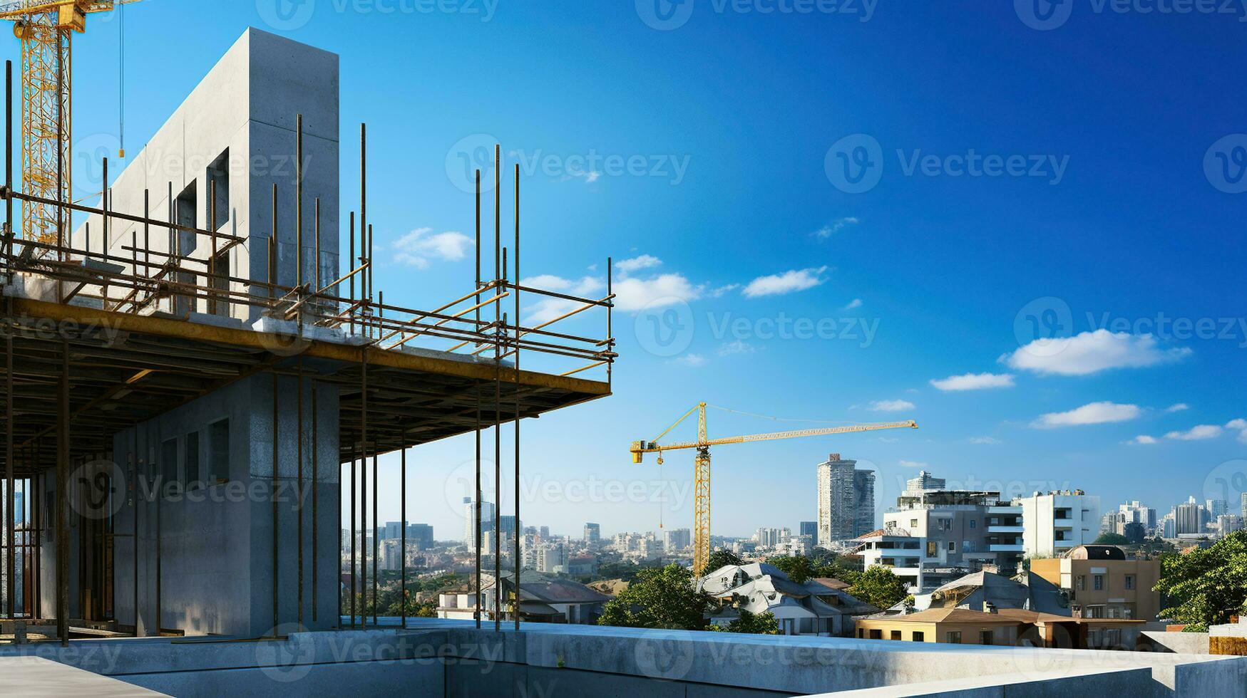 construcción de nuevo edificio con reforzado hormigón pisos, alto subir multi piso edificio construcción. generativo ai foto