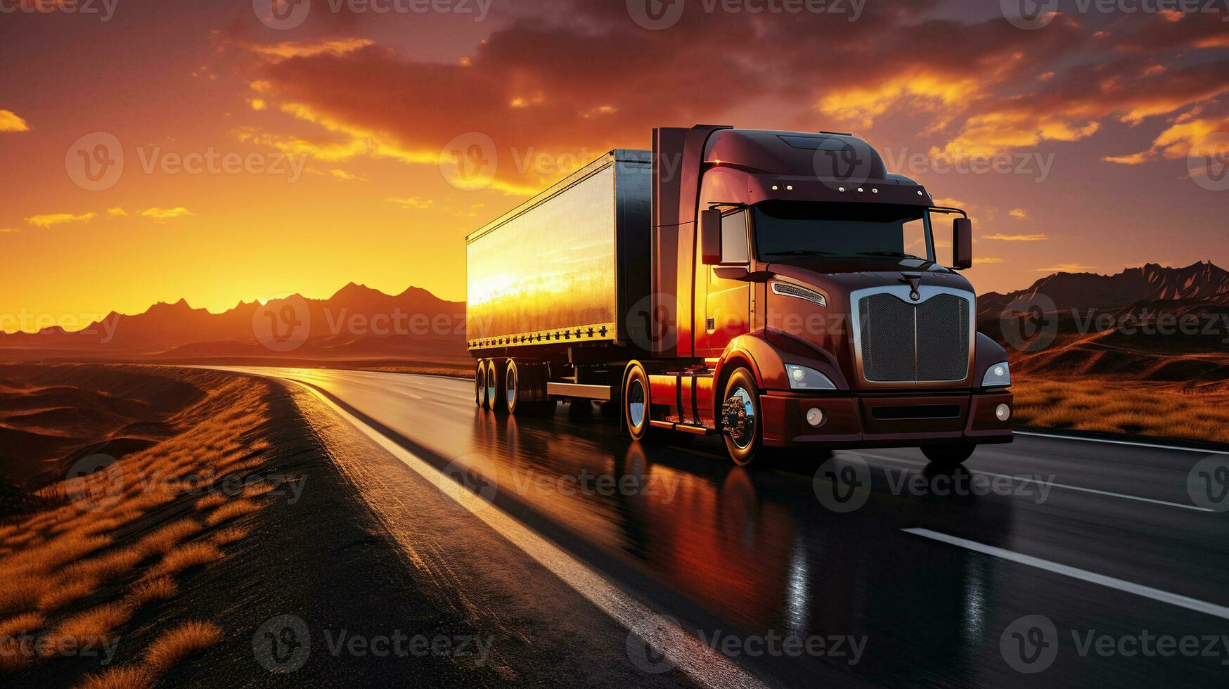 Powering Business in the Transport Sector. Highway horizons road. Transportation and Oil Industry at Sunset. Generative AI photo