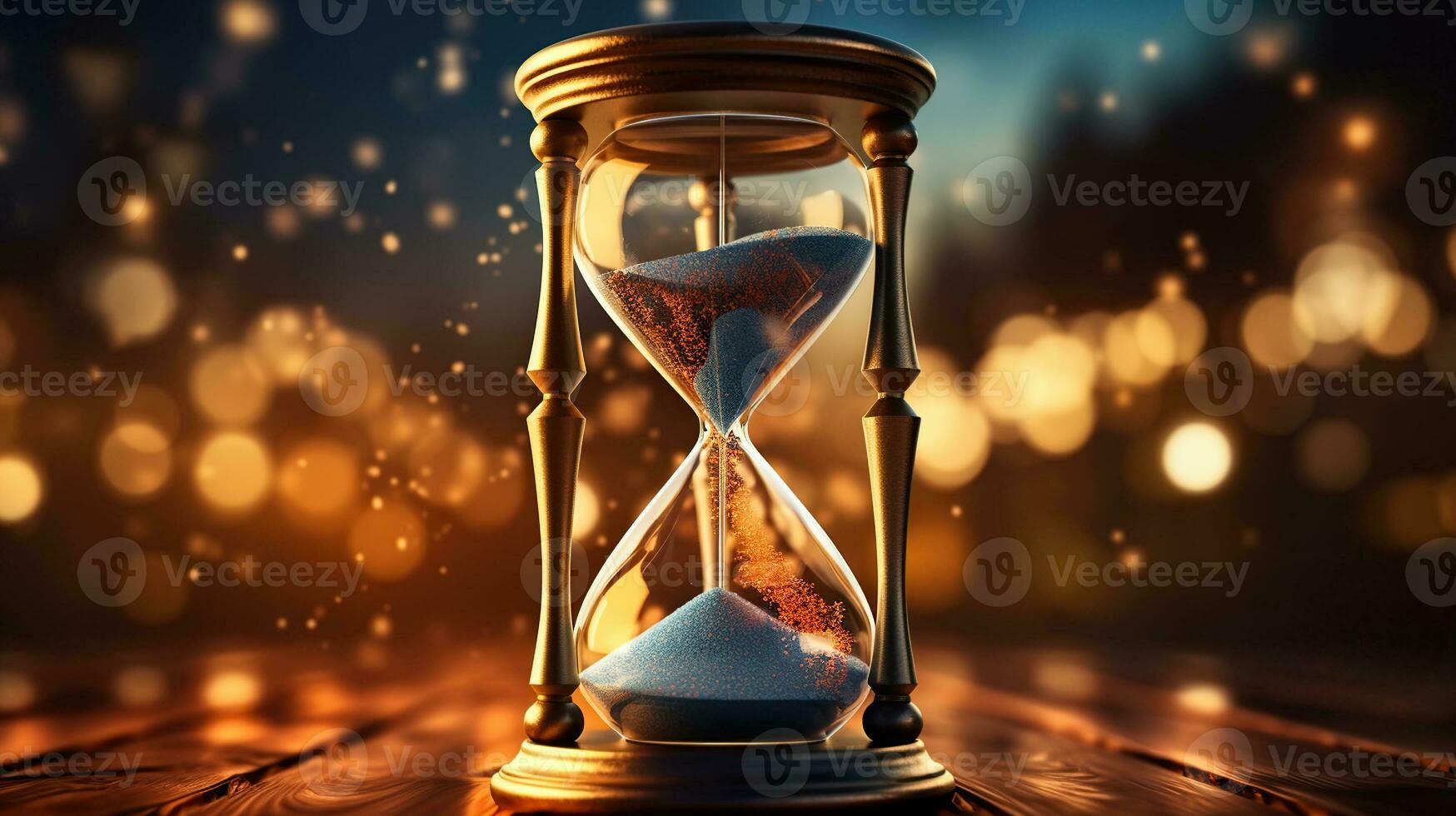Vintage Hourglass with Bokeh Depth of Field. Generative AI photo