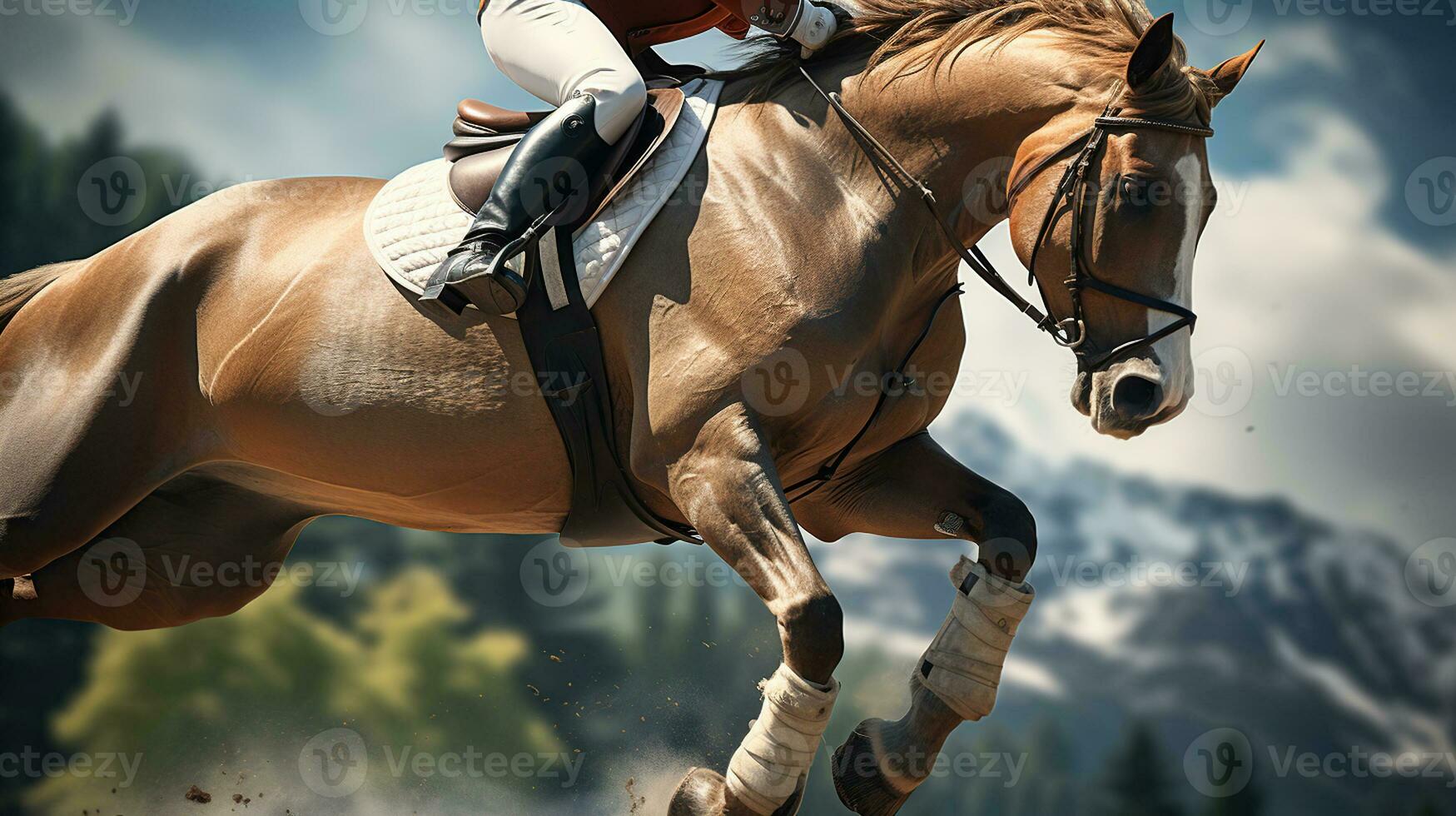 The Thrills of Show Jumping in Equestrian Sports. Generative AI photo