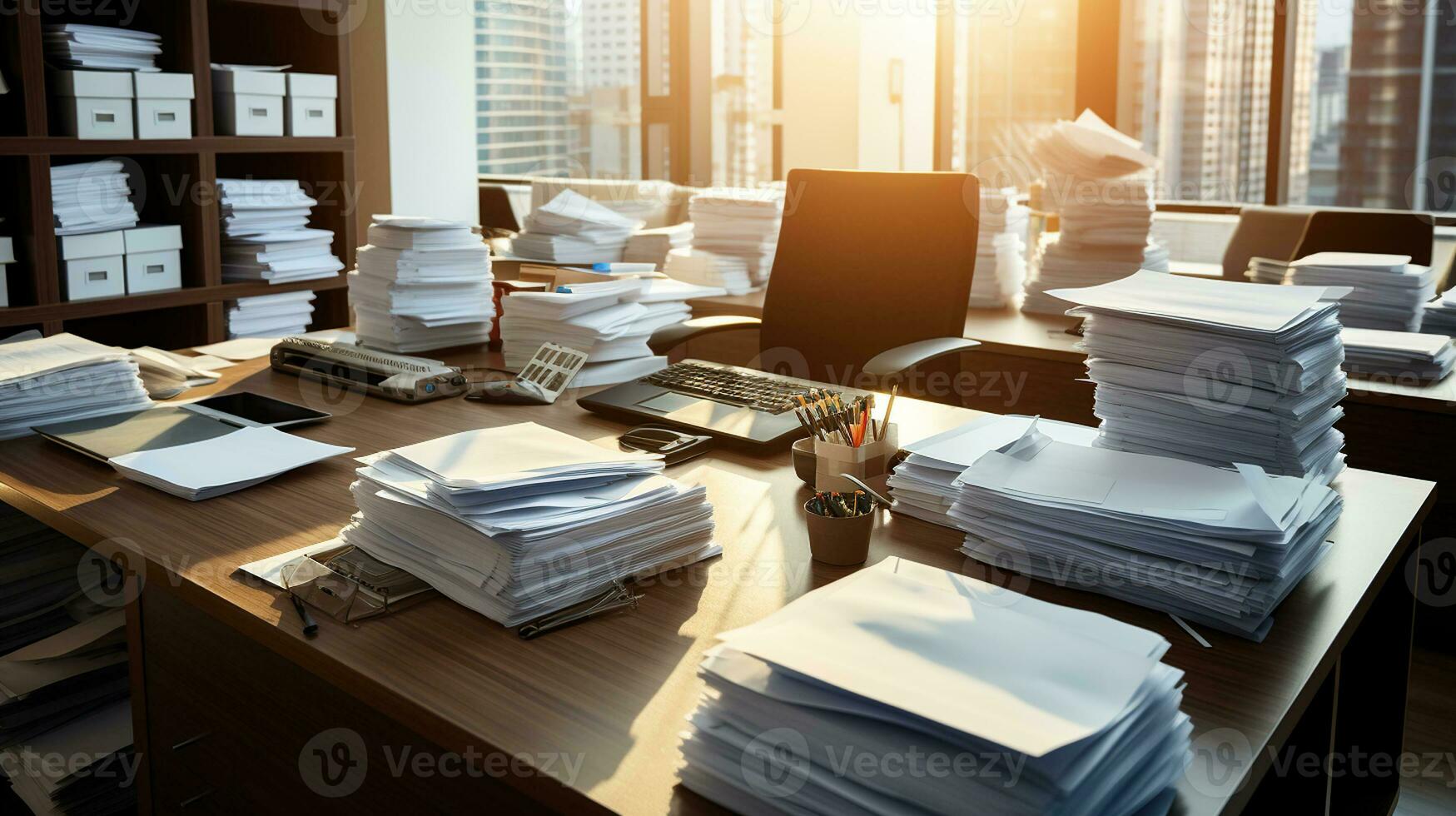 Document management, business man office. Generative AI photo