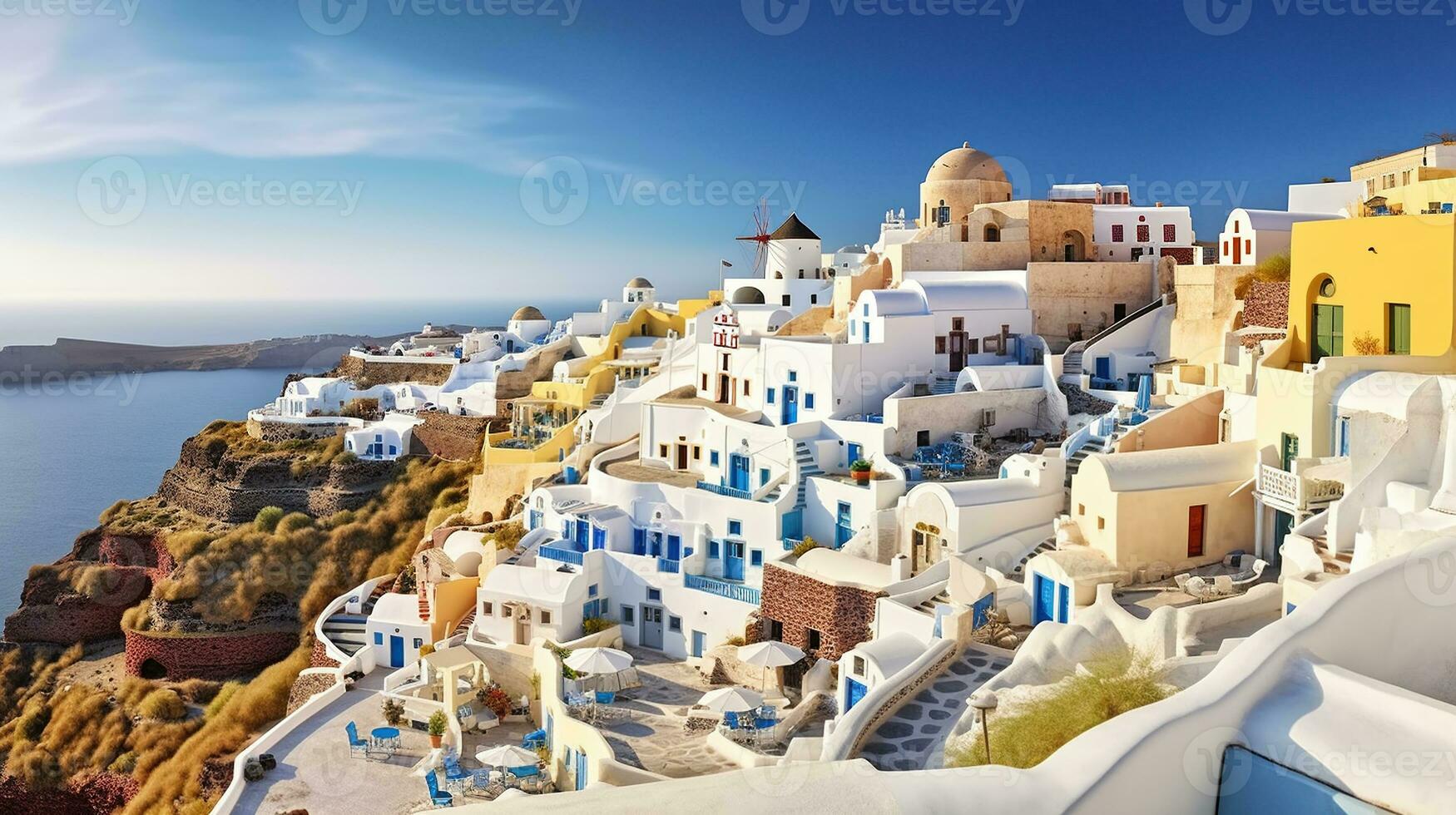 un tranquilo refugio, explorador el encantador pueblo de oia en el pintoresco santorini isla. generativo ai foto