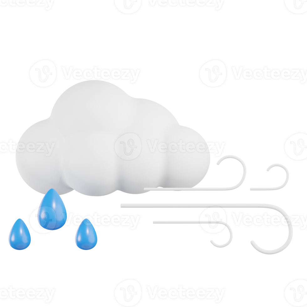 Cloud With Wind and Rain Weather 3D Illustration png