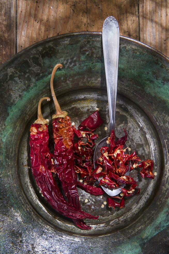 Dried red chilies photo