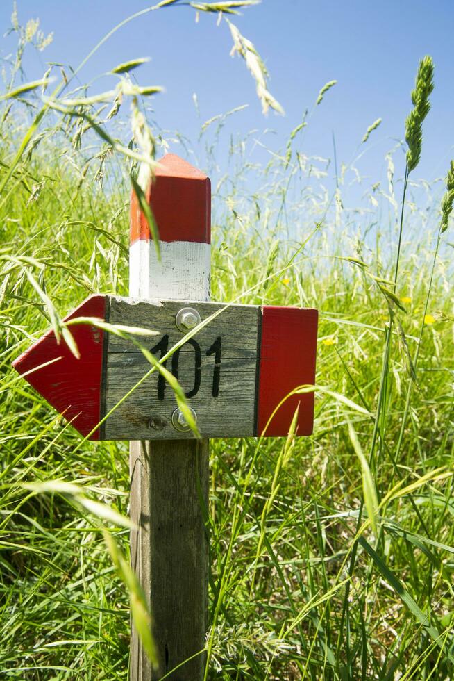 a sign on a rock photo