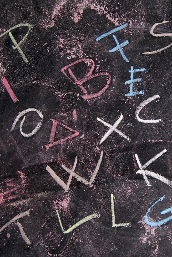 a chalkboard with letters written on it photo