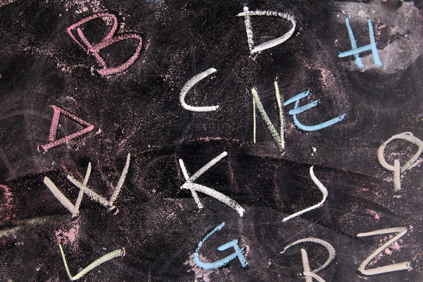 a chalkboard with letters written on it photo