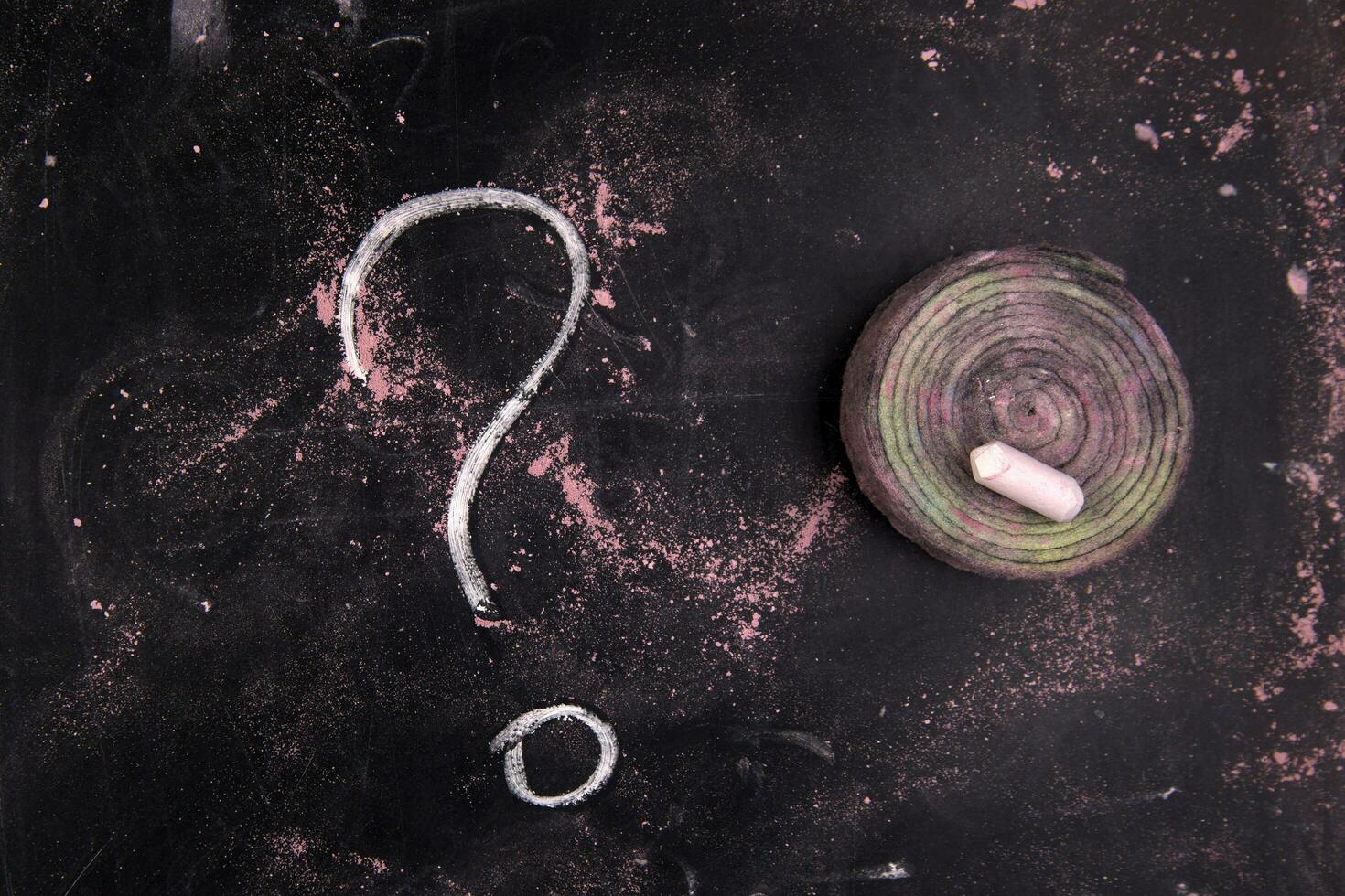 a question mark is drawn on a blackboard photo