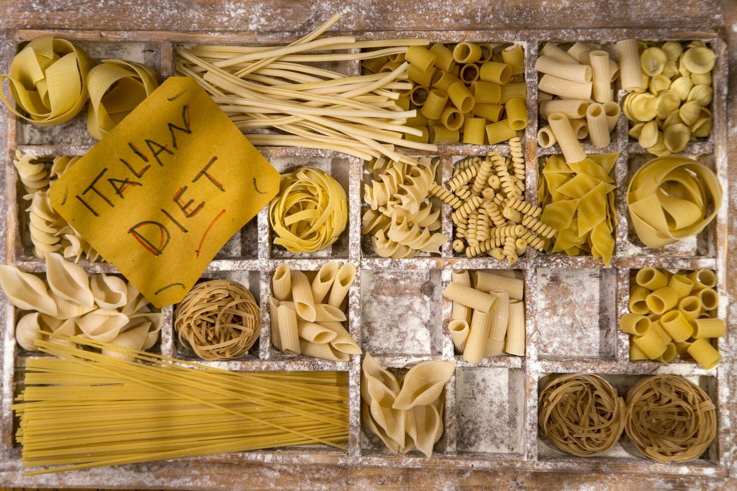 a box of pasta with different types of pasta photo