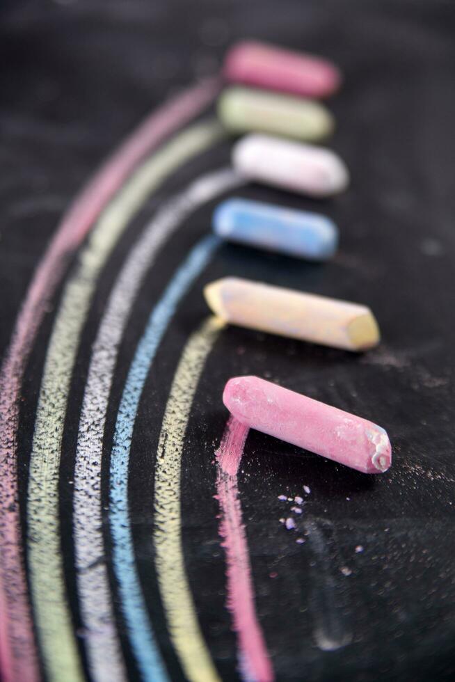 Rainbow drawn with chalk photo