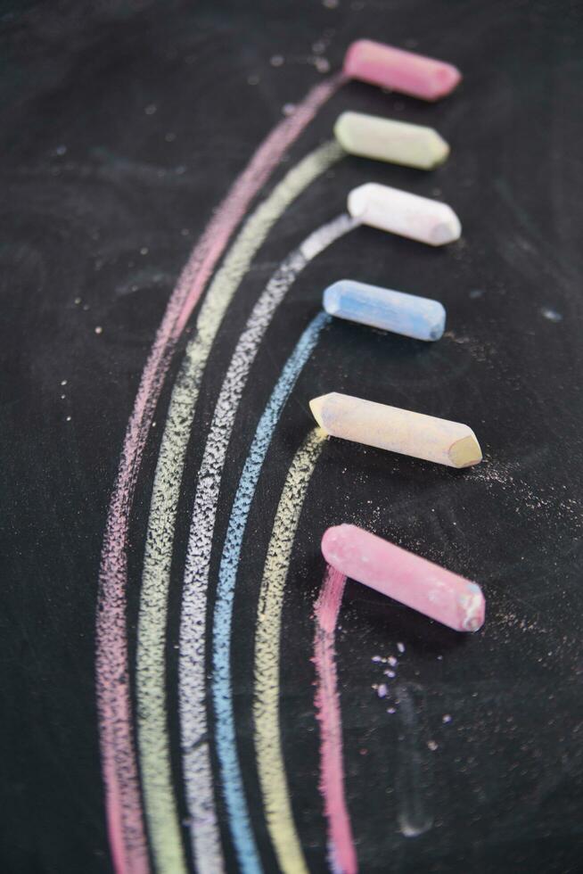 Rainbow drawn with chalk photo