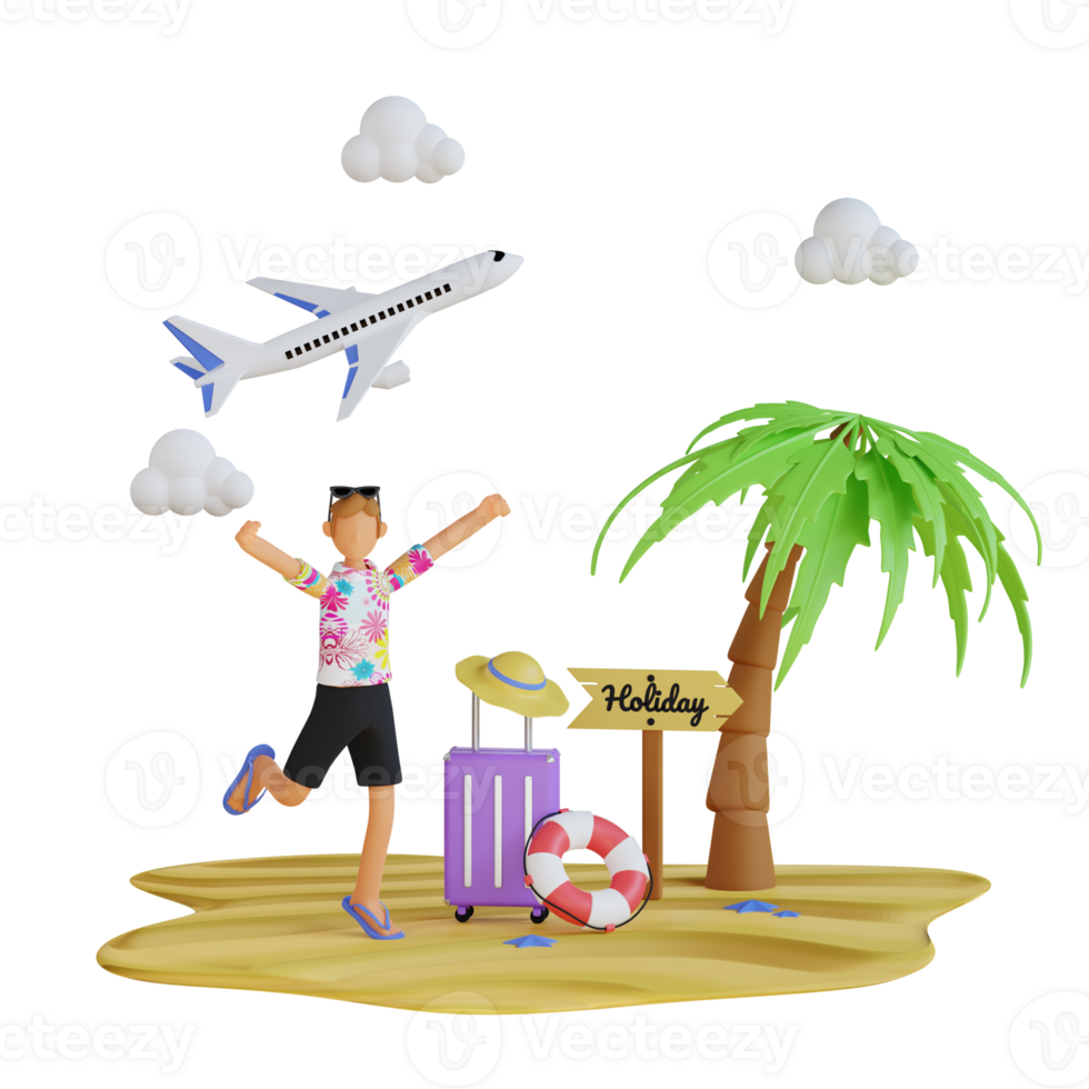 Mens met vliegtuig vakantie 3d illustratie png