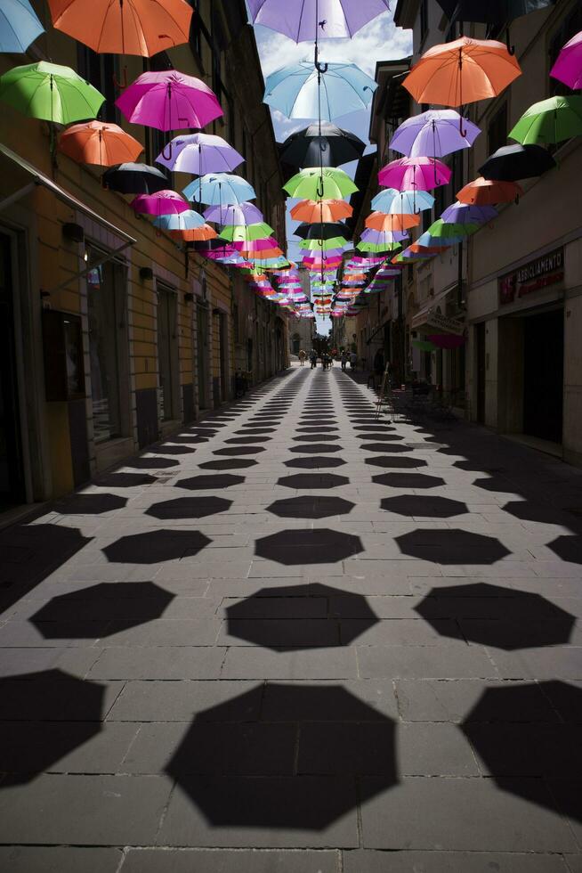 Umbrellas of different colors photo
