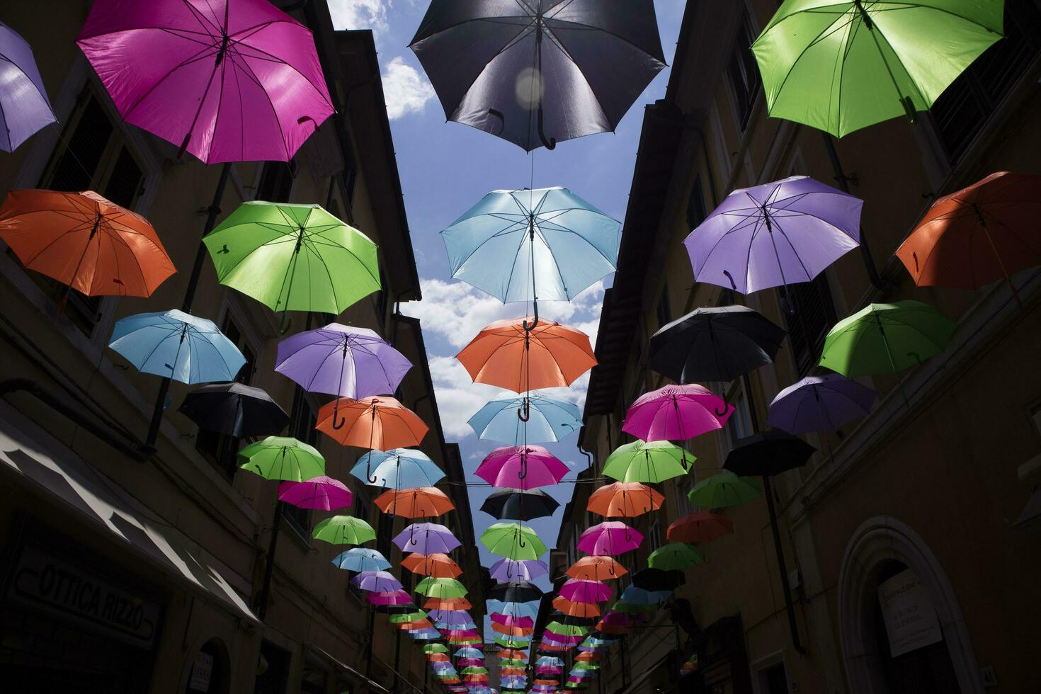 Umbrellas of different colors photo