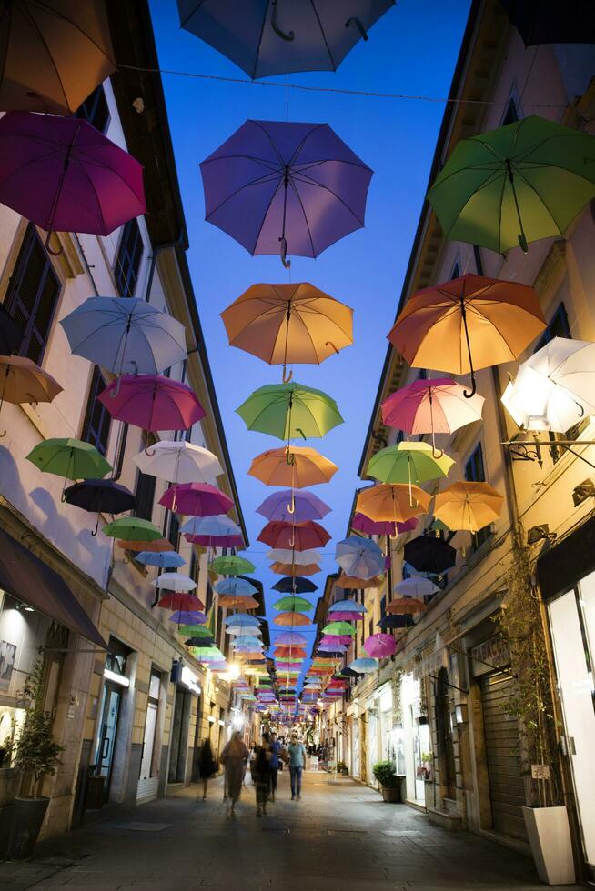 Umbrellas of different colors photo