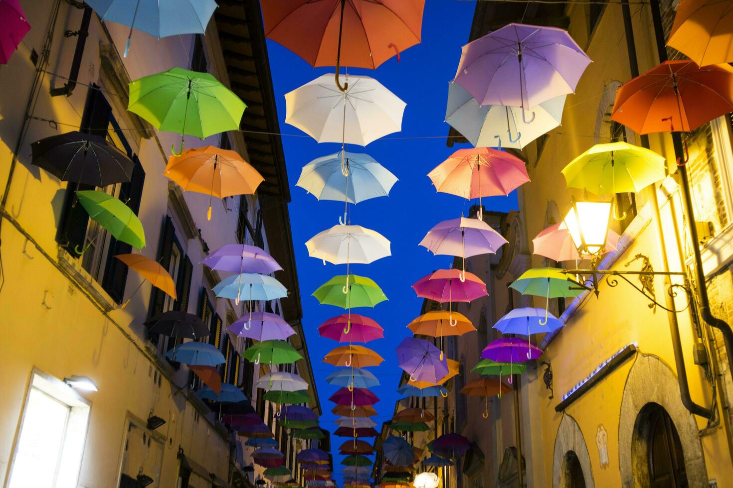 Umbrellas of different colors photo