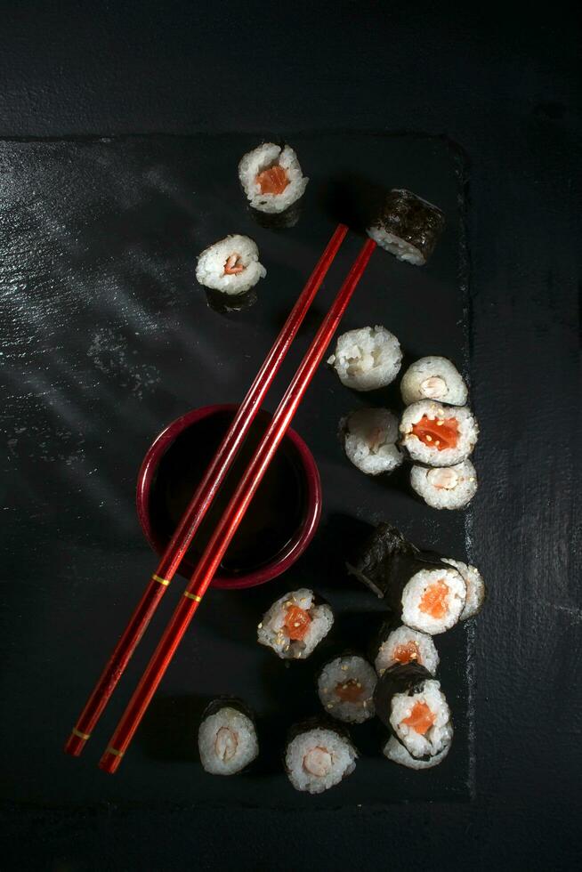 Sushi on a black background photo