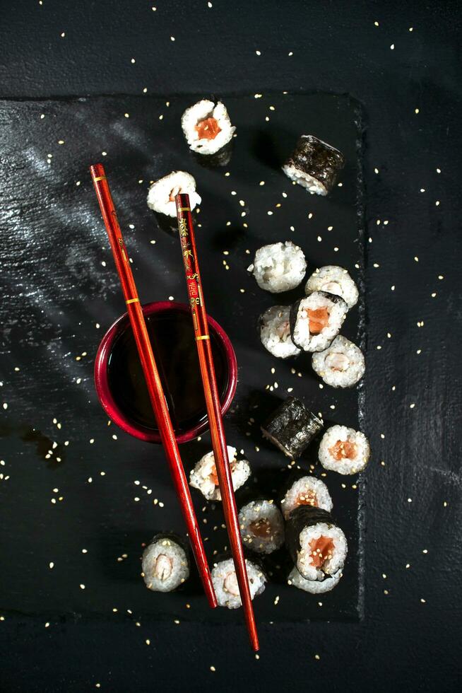 Sushi on a black background photo