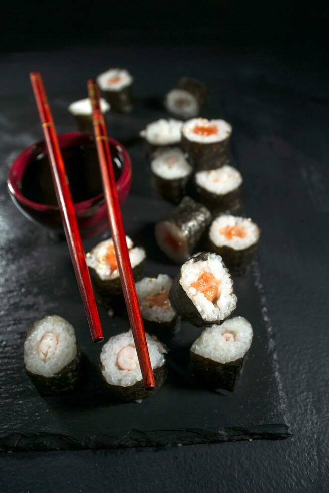 Sushi on a black background photo