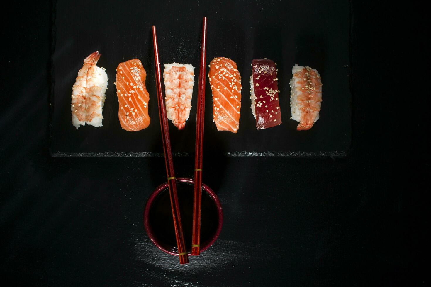 Sushi on a black background photo