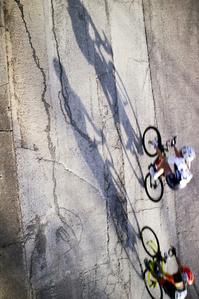 The action during a cycling race photo