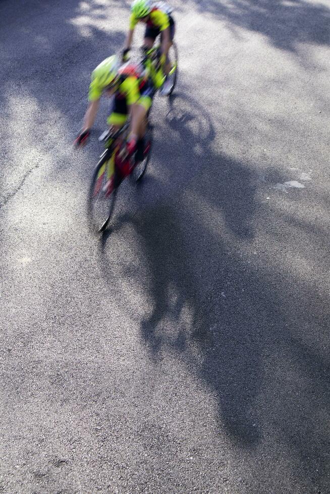 The action during a cycling race photo
