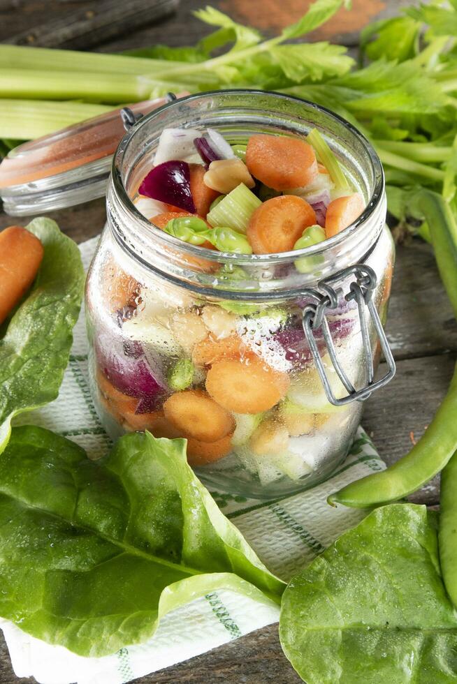 Mixed and raw preparation for vegetable soup photo